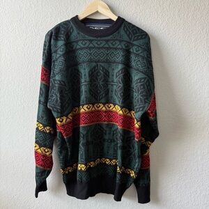 Men's Vintage 90s Ossi Skiwear Crewneck Sweater with Geometric Design Size L